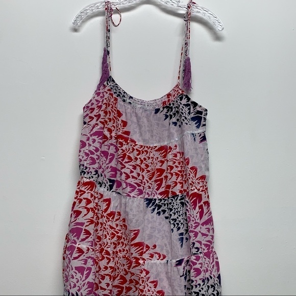 Billabong | Sz S |White/Red/Purple/Blue Lined Flowy Tassels Tiered Boho Sundress - Picture 10 of 14